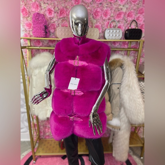 Glamour Jackets & Blazers - Glamour Fuchsia Fur Vest with Buckles